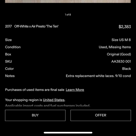 Off-White prestos, worn once. - Picture 5 of 6